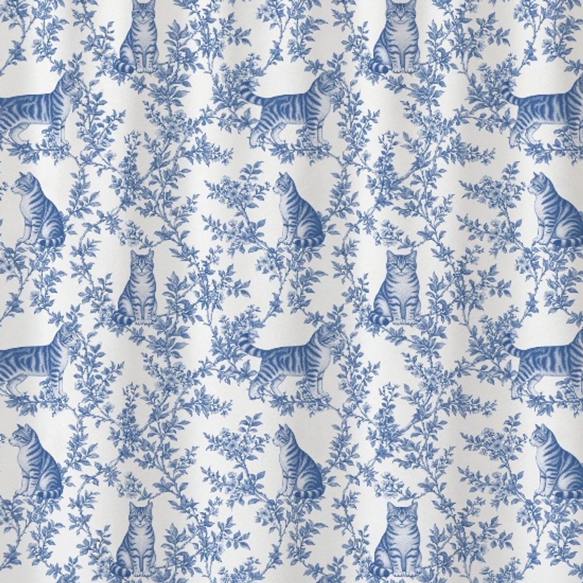American Wirehair toile shower curtain — Blue Detail
