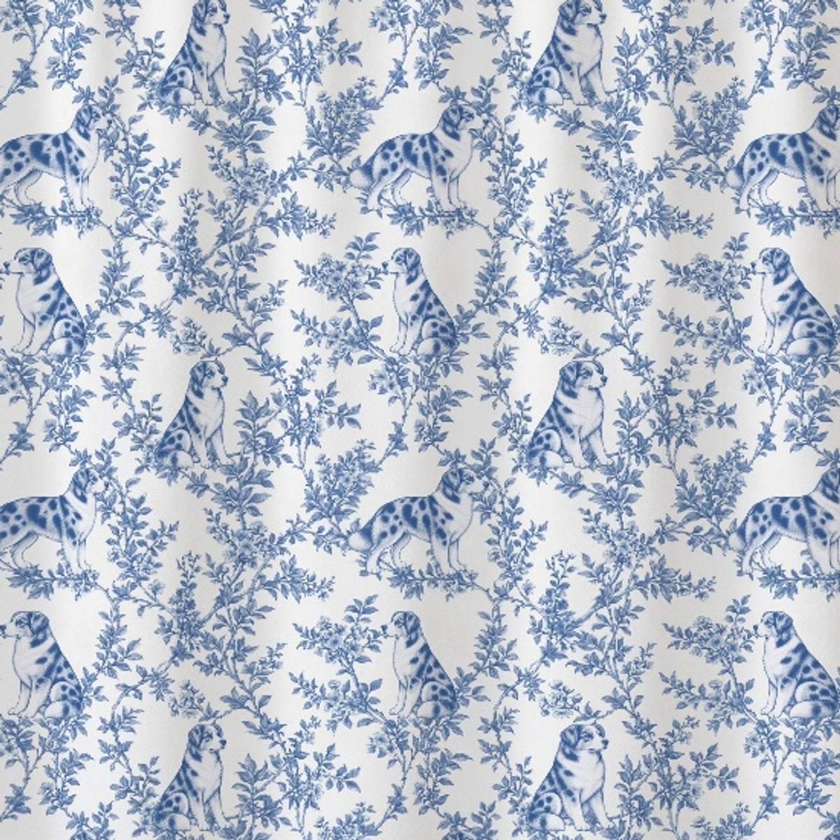 Australian Shepherd toile shower curtain — Blue Detail