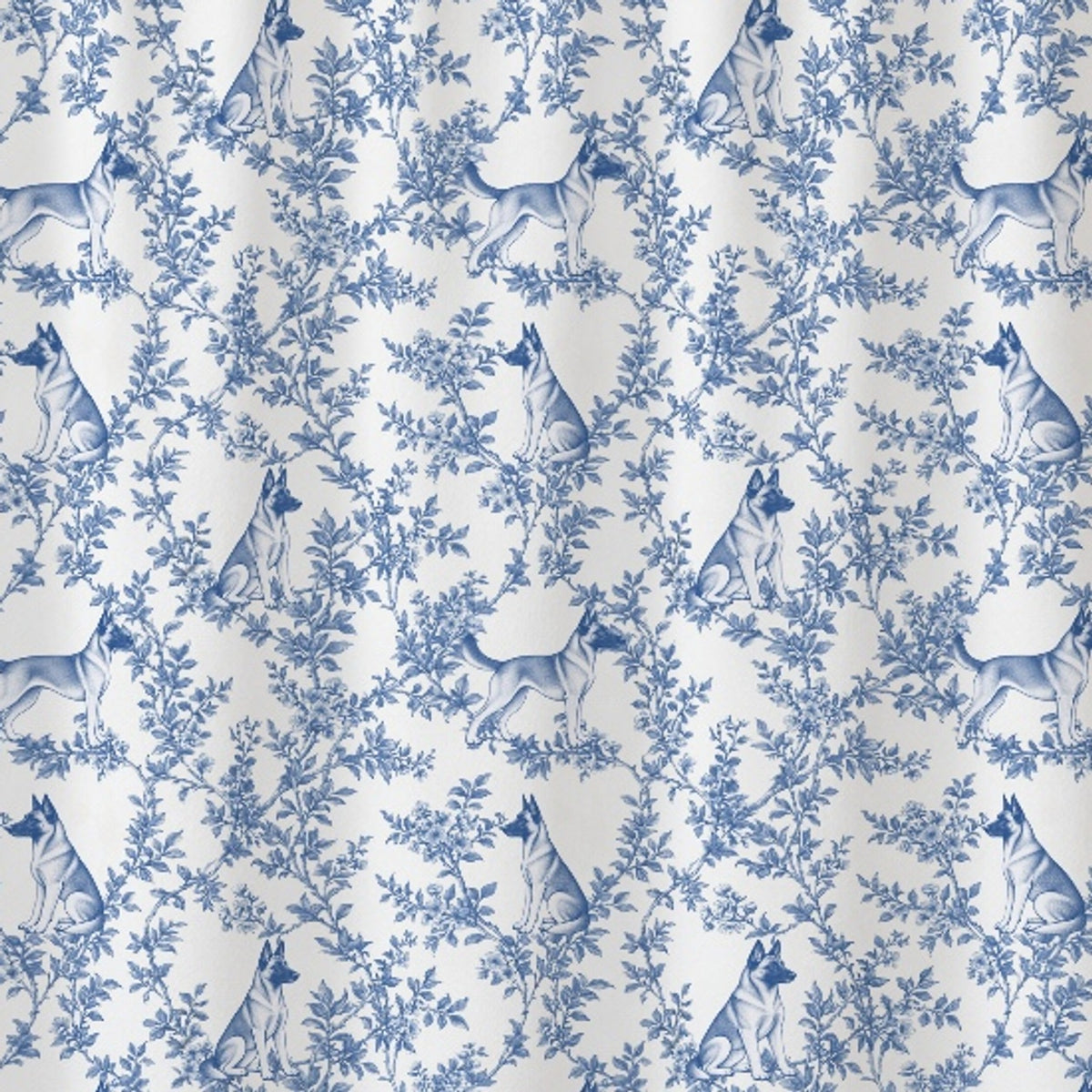 Belgian Malinois toile shower curtain — Blue Detail