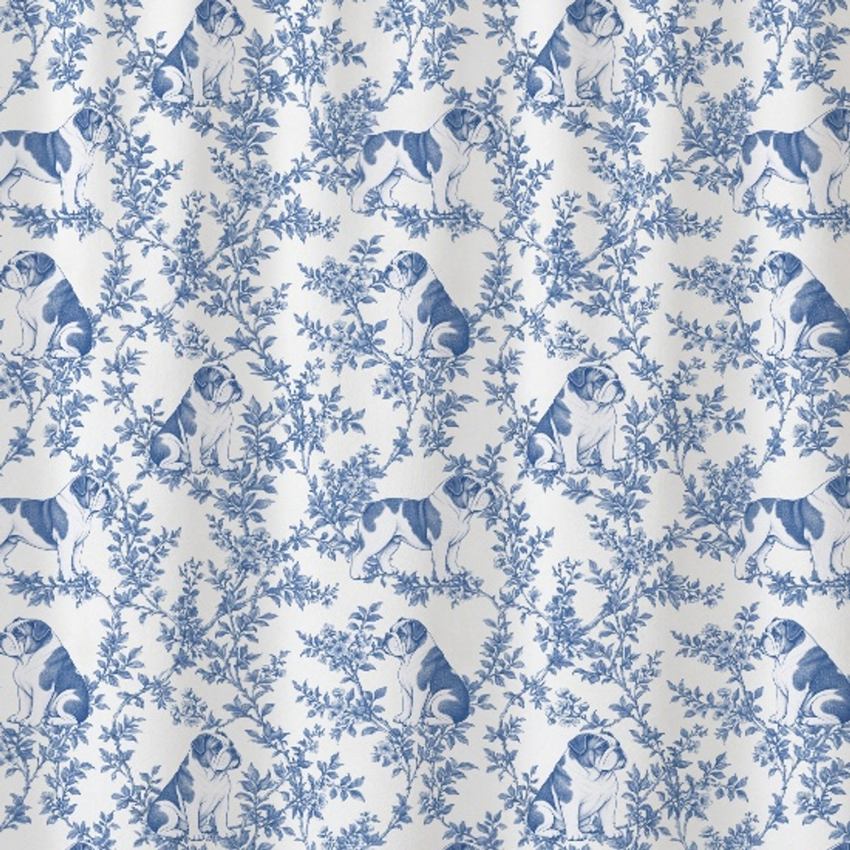 Bulldog toile shower curtain — Blue Detail