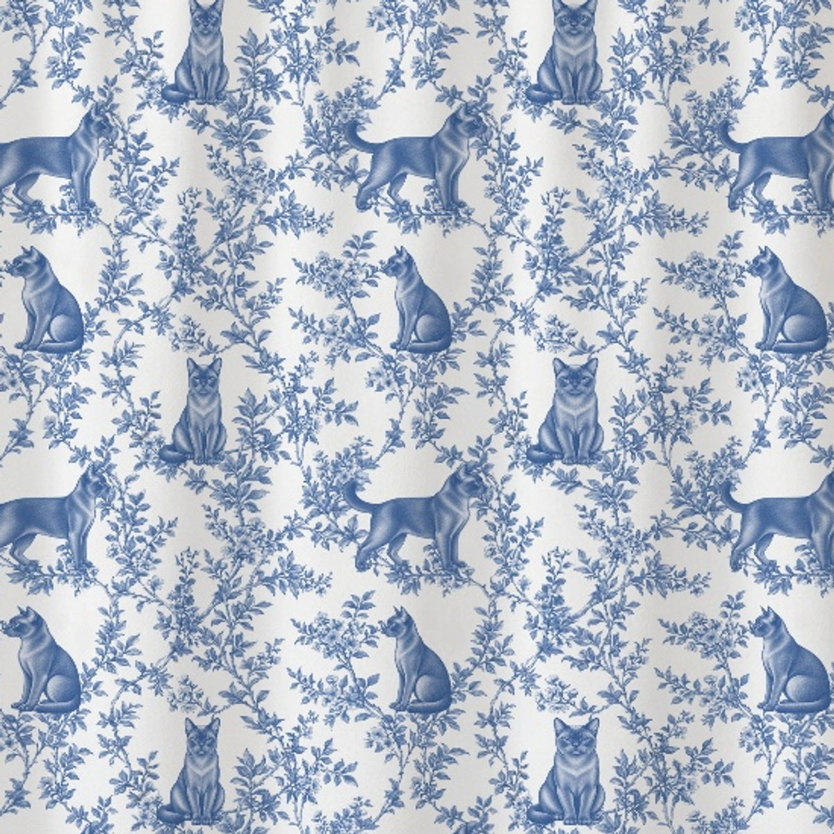 Burmese toile shower curtain — Blue Detail