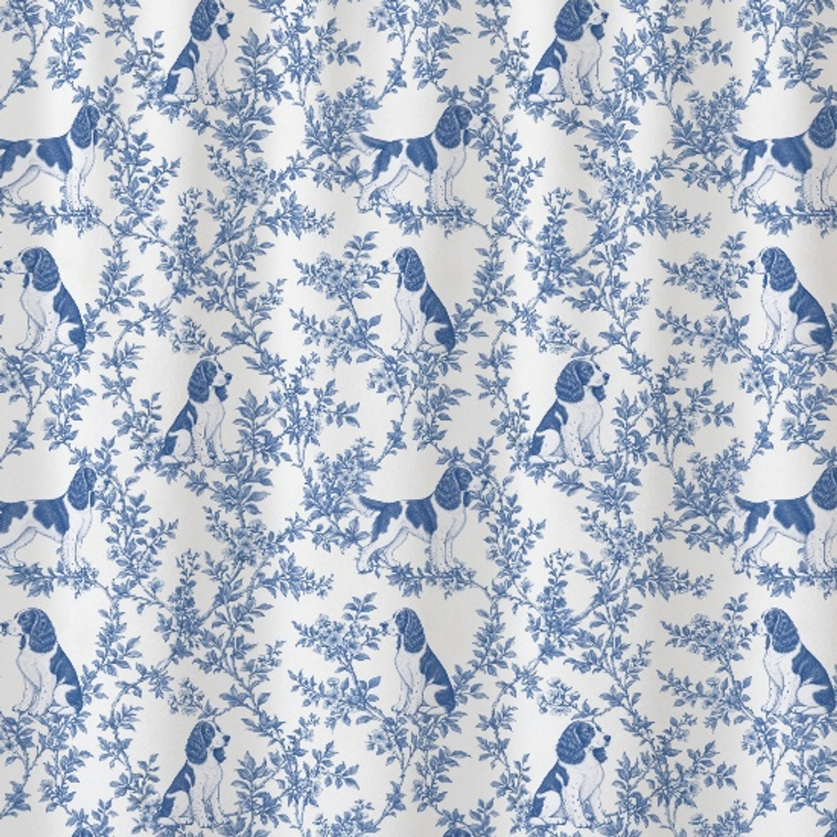 English Springer Spaniel toile shower curtain — Blue Detail