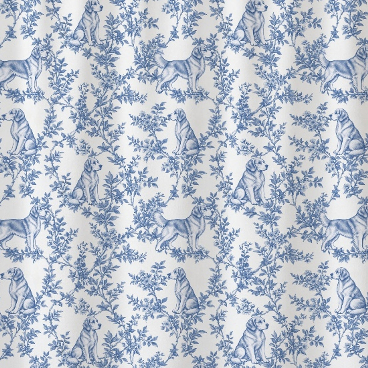Golden Retriever toile shower curtain — Blue Detail