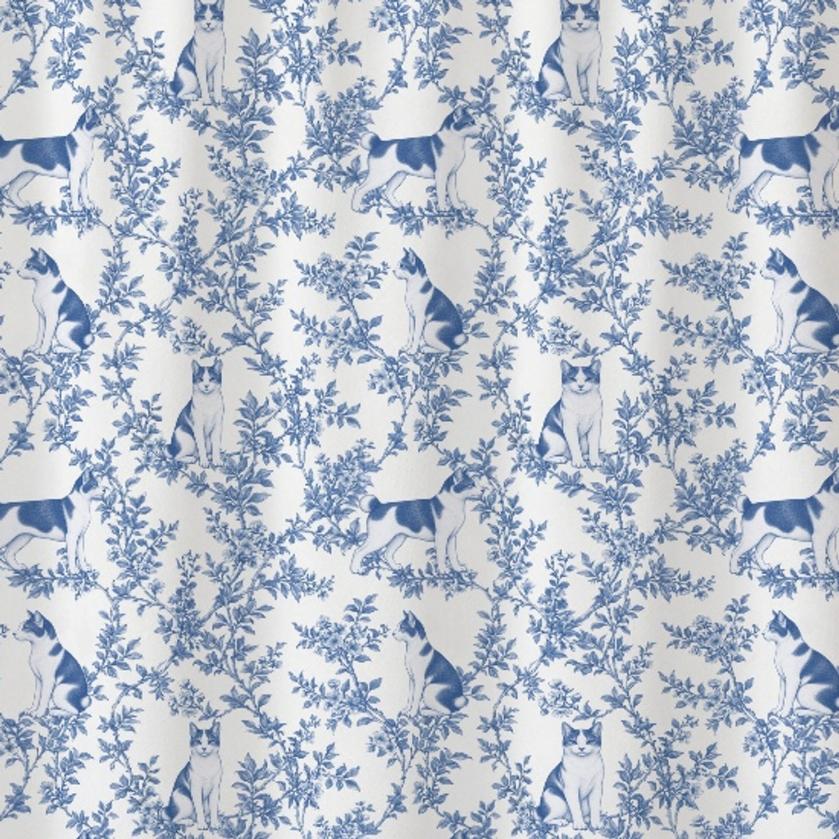 Japanese Bobtail toile shower curtain — Blue Detail
