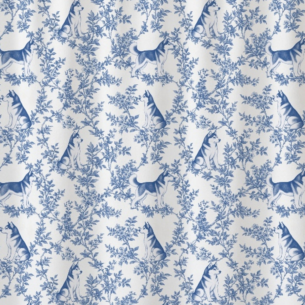Siberian Husky toile shower curtain — Blue Detail