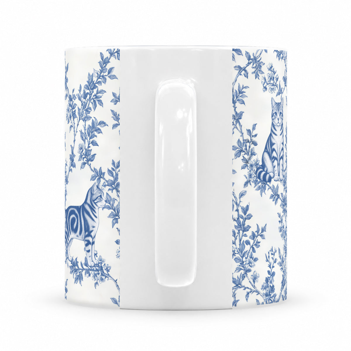 American Shorthair toile mug — Blue Handle View