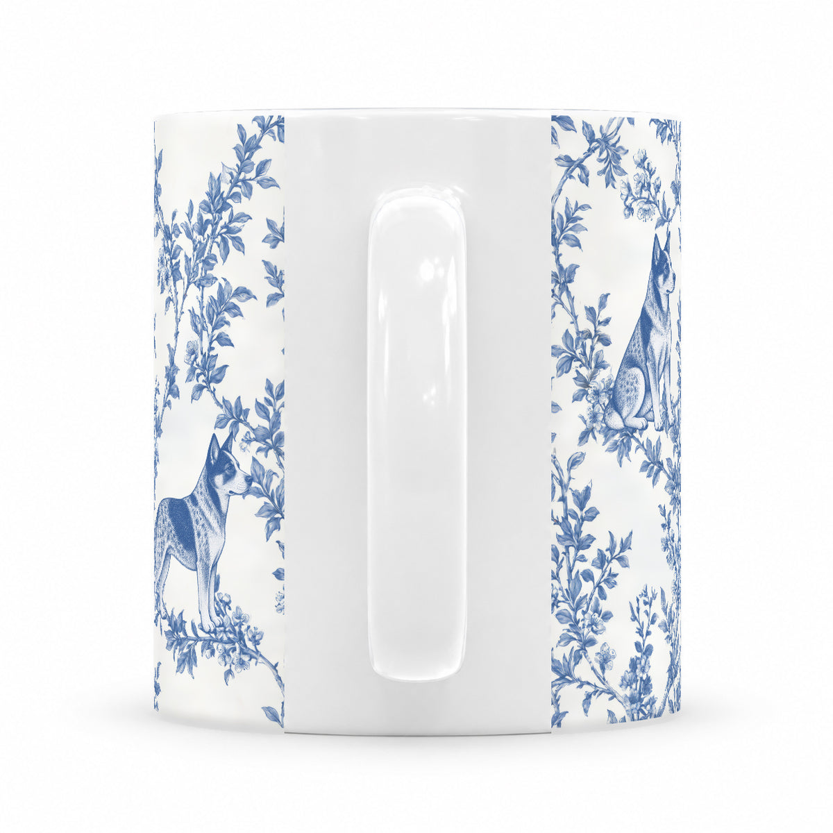 Australian Cattle Dog toile mug — Blue Handle View