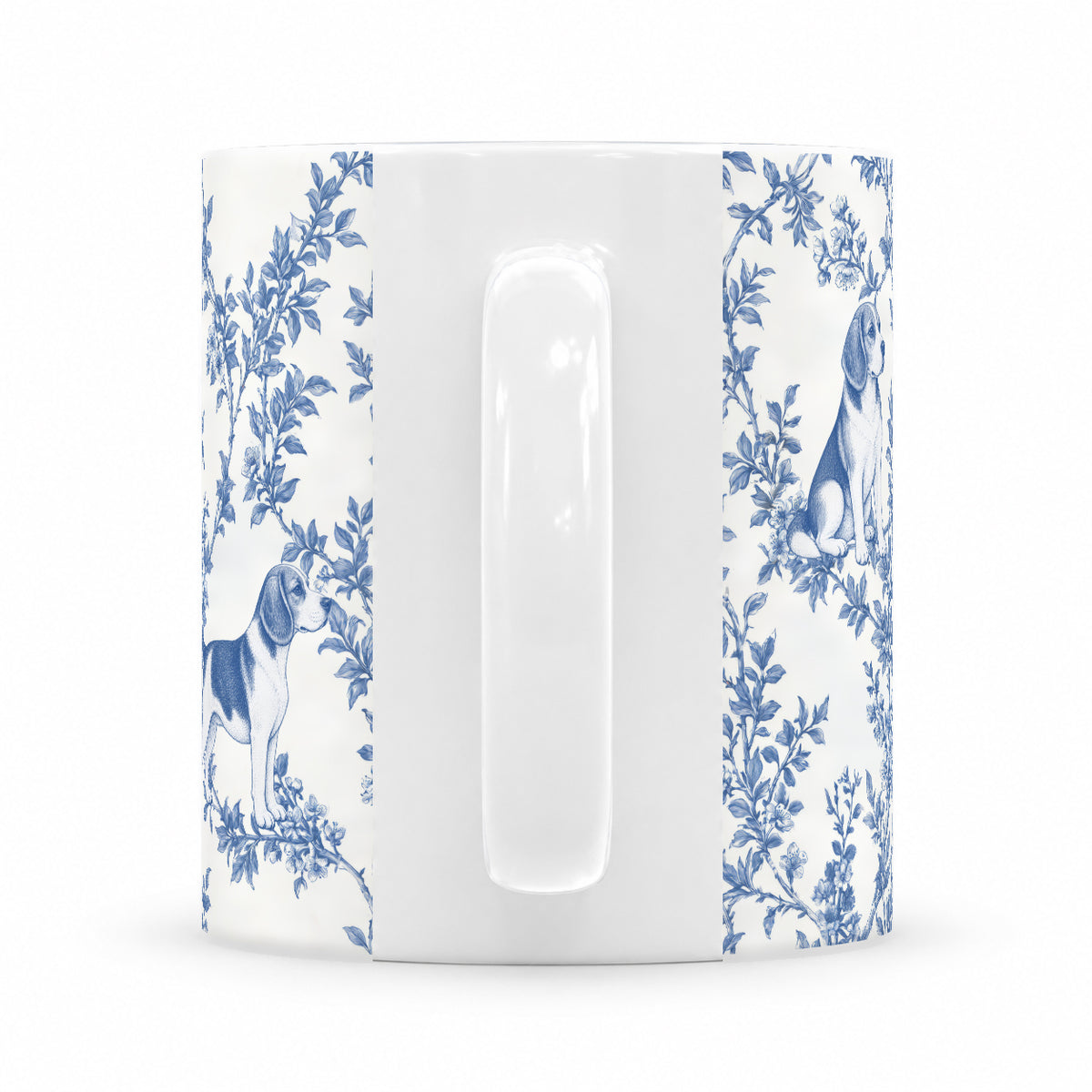 Beagle toile mug — Blue Handle View