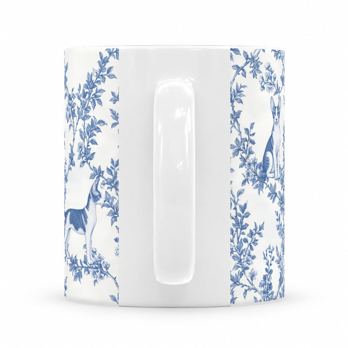 Cornish Rex toile mug — Blue Handle View