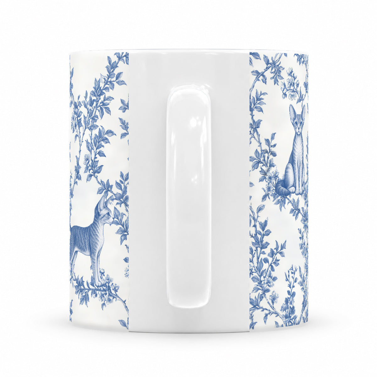 Devon Rex toile mug — Blue Handle View