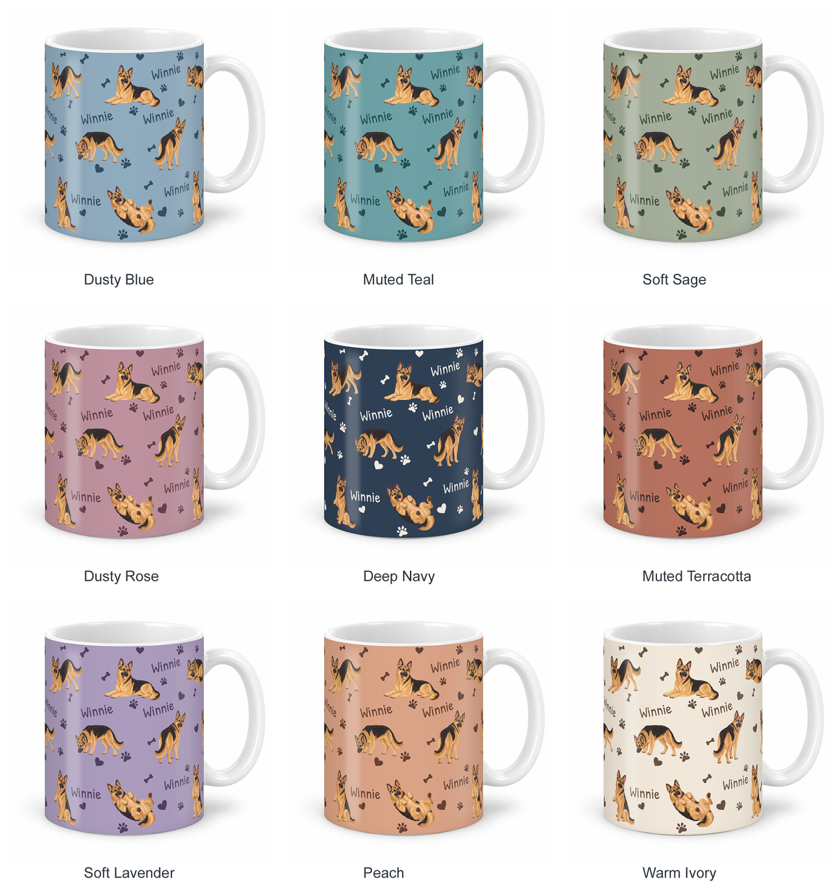 German Shepherd Dog personalized name mug — Nine Colors