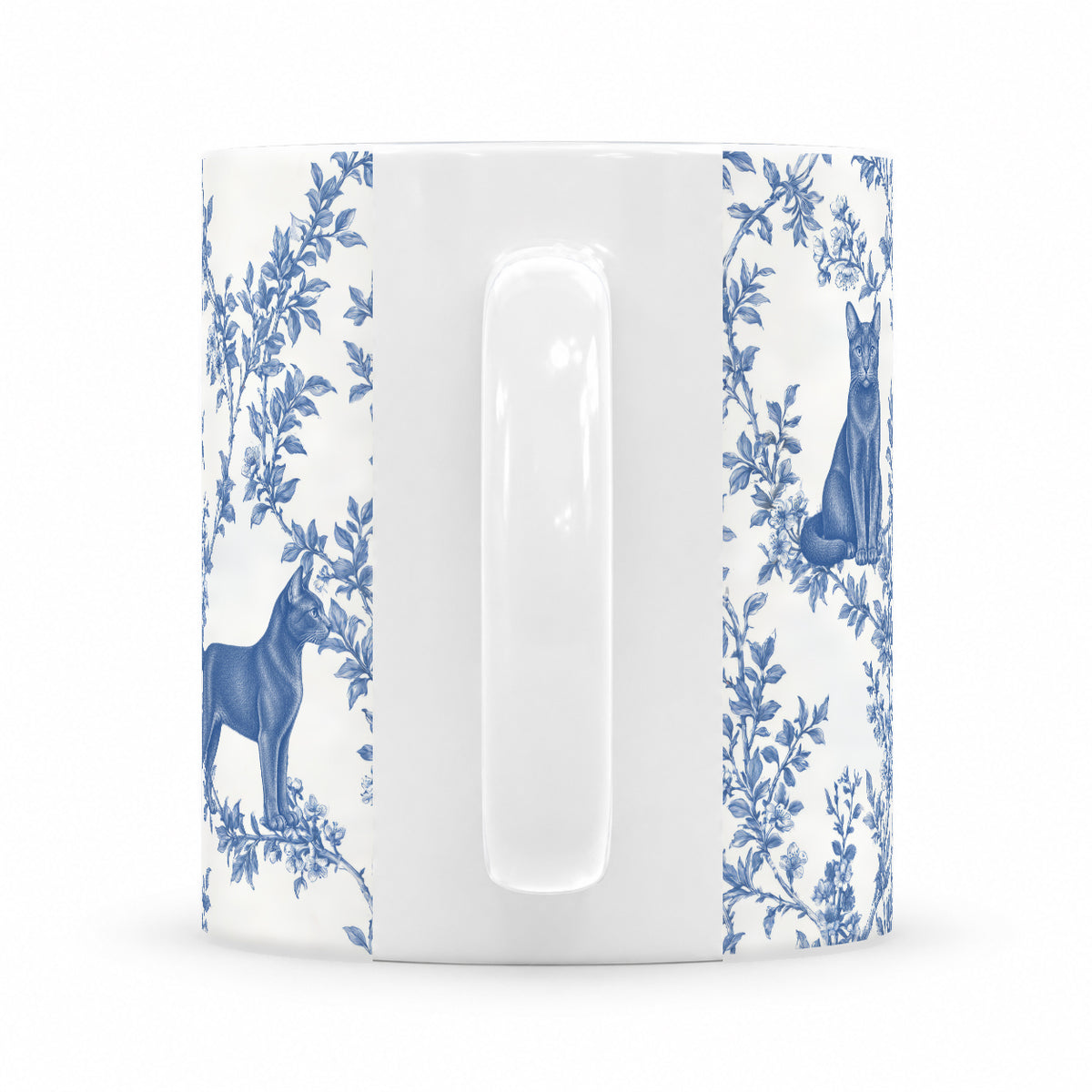 Havana Brown toile mug — Blue Handle View
