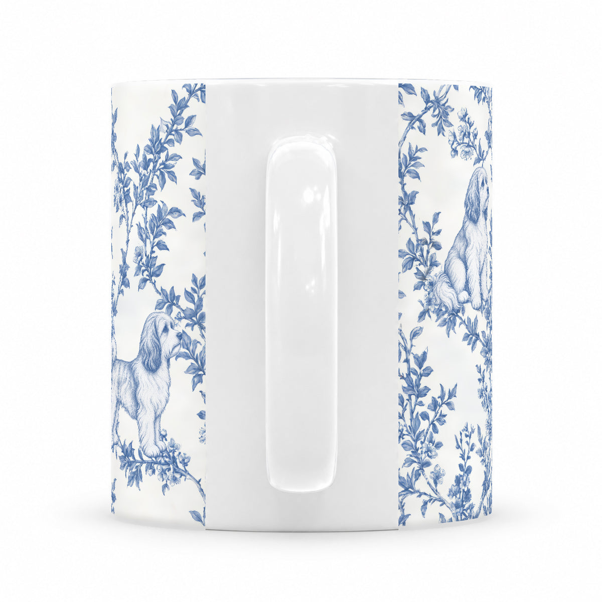 Havanese toile mug — Blue Handle View