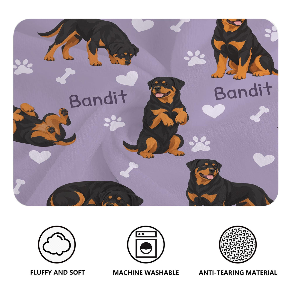 Personalized Rottweiler Blanket, Pet Blanket with Name