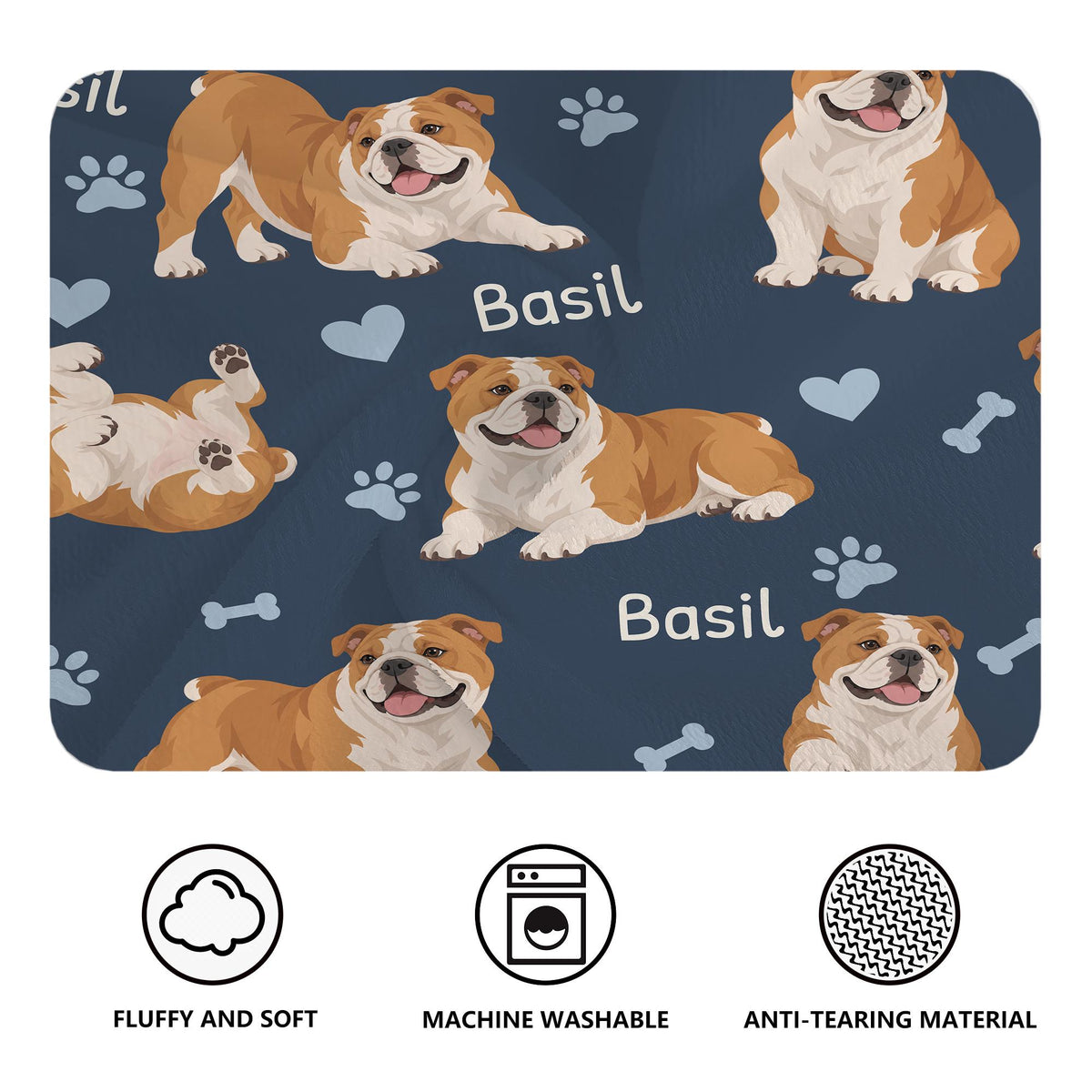 Personalized Bulldog Blanket, Pet Blanket with Name