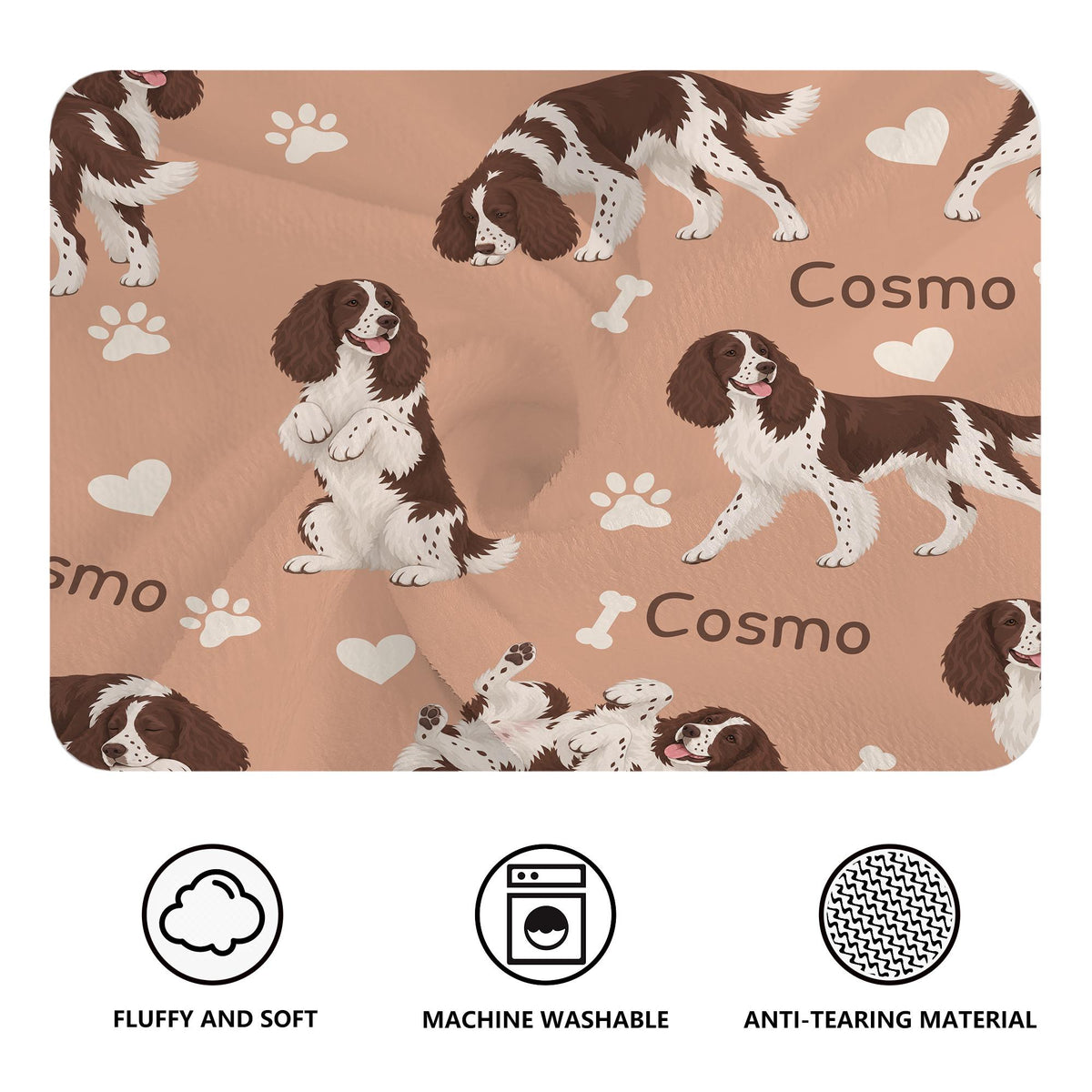 Personalized English Springer Spaniel Blanket, Pet Blanket with Name