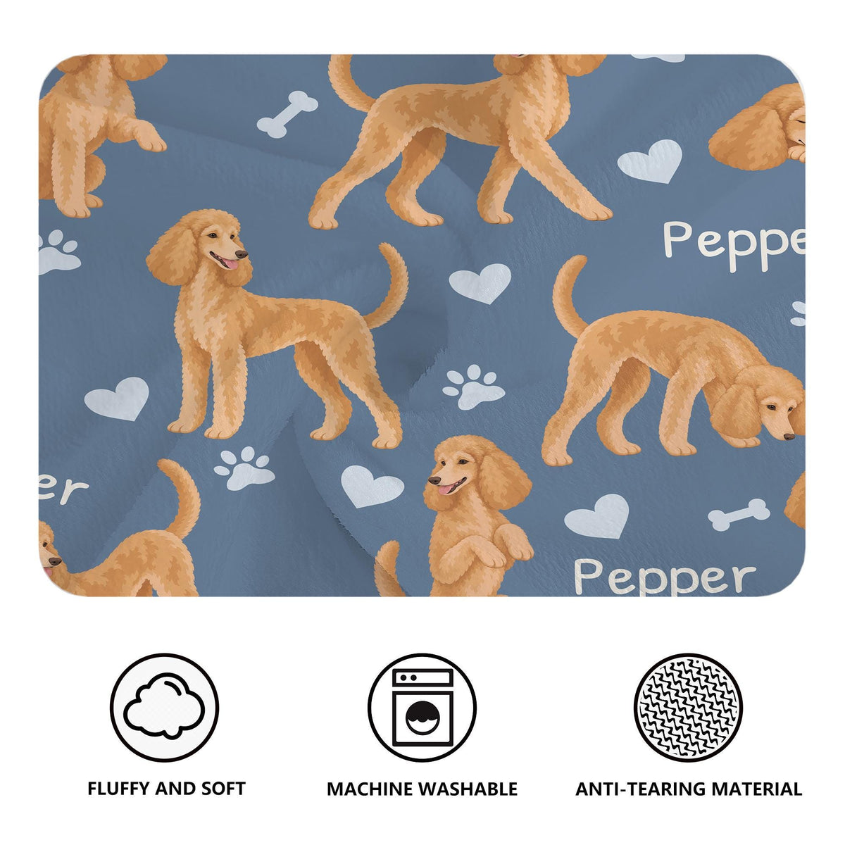 Personalized Poodle Blanket, Pet Blanket with Name