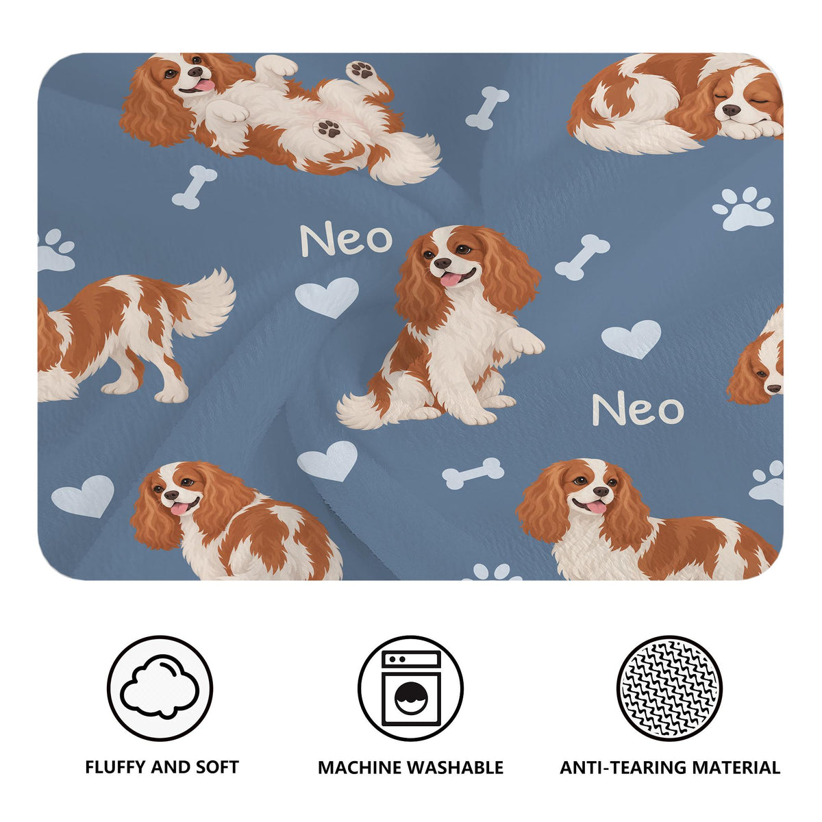 Personalized Cavalier King Charles Spaniel Blanket, Pet Blanket with Name