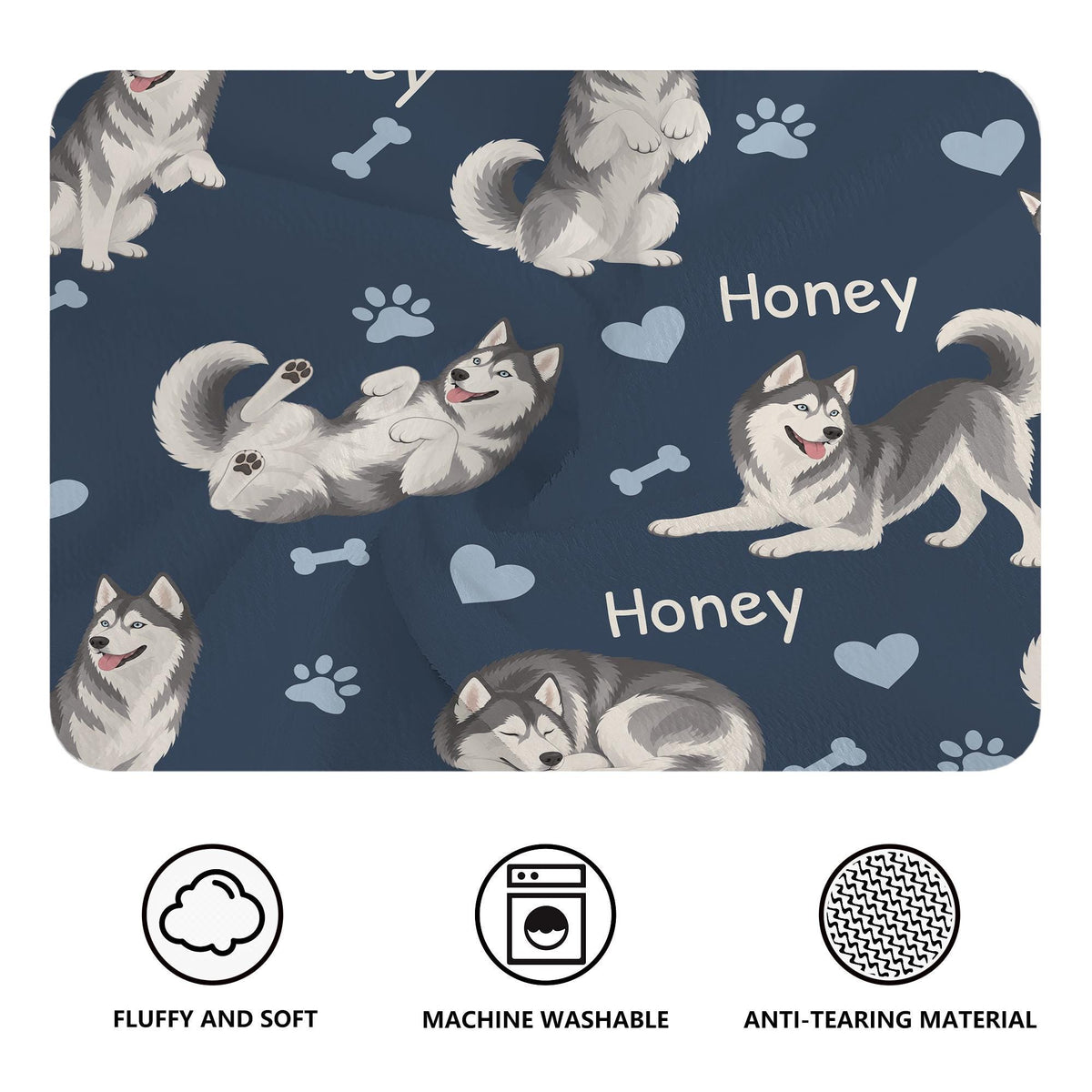 Personalized Siberian Husky Blanket, Pet Blanket with Name