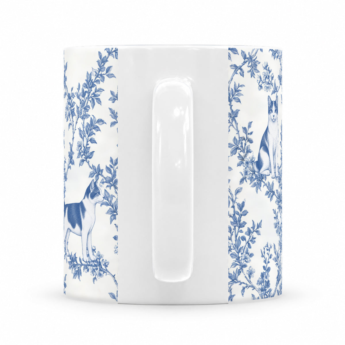 Japanese Bobtail toile mug — Blue Handle View