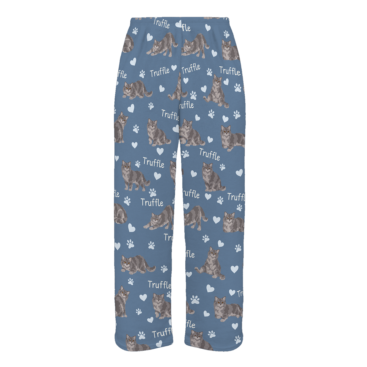 Personalized Selkirk Rex Cat Pajama Pants, Custom Pet Name Fleece Trousers, Cat Lover Gift — Slate Blue full-trouser mockup