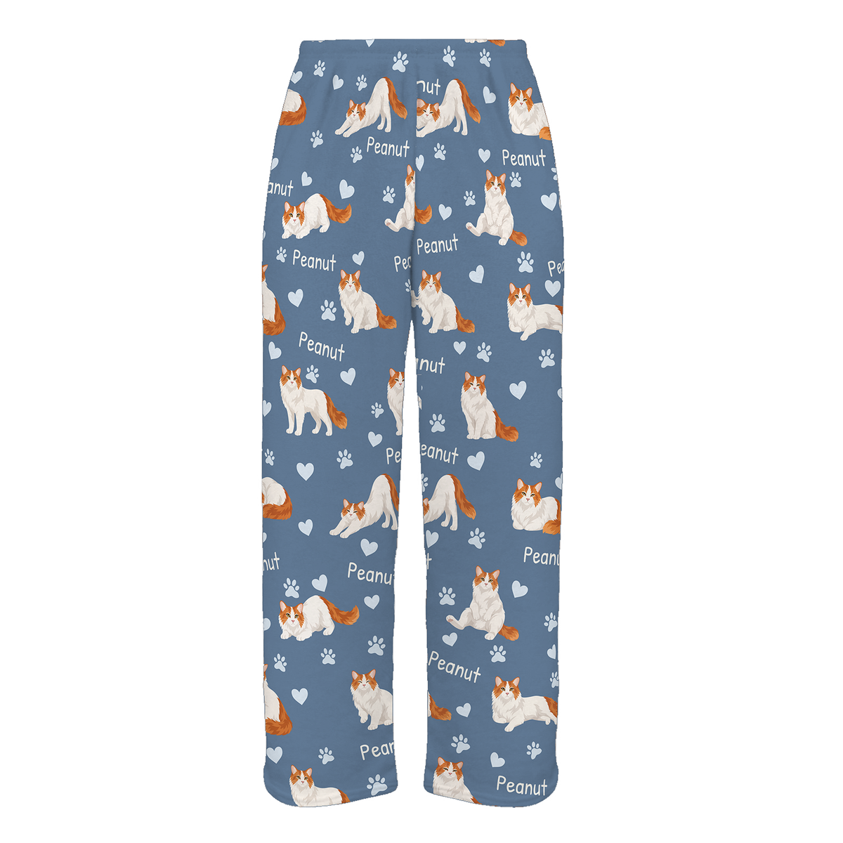 Personalized Turkish Van Cat Pajama Pants, Custom Pet Name Fleece Trousers, Cat Lover Gift — Slate Blue full-trouser mockup