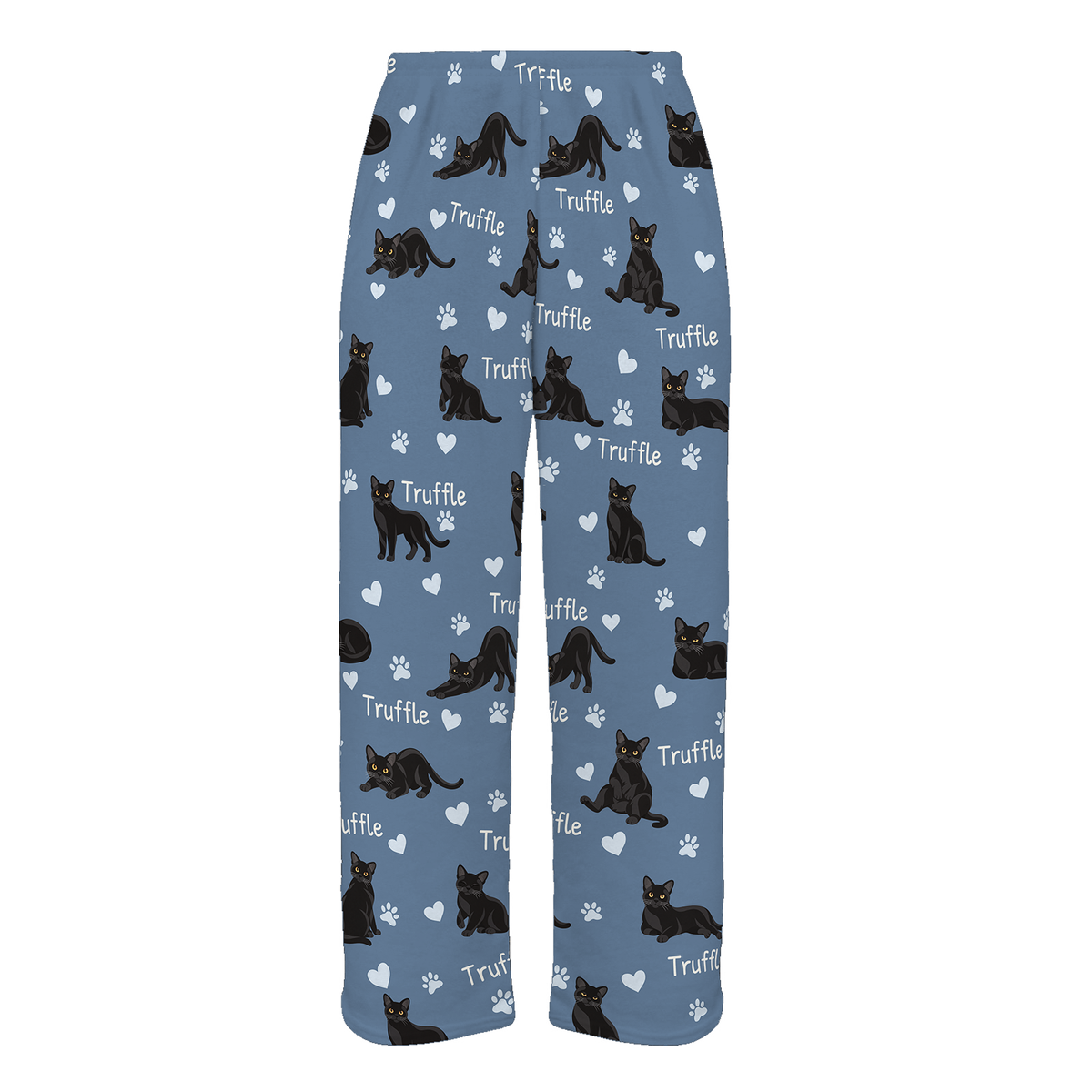 Personalized Bombay Cat Pajama Pants, Custom Pet Name Fleece Trousers, Cat Lover Gift — Slate Blue full-trouser mockup