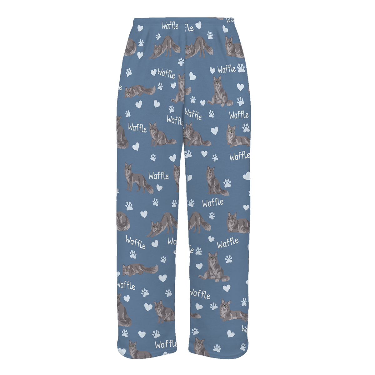 Personalized Nebelung Cat Pajama Pants, Custom Pet Name Fleece Trousers, Cat Lover Gift — Slate Blue full-trouser mockup