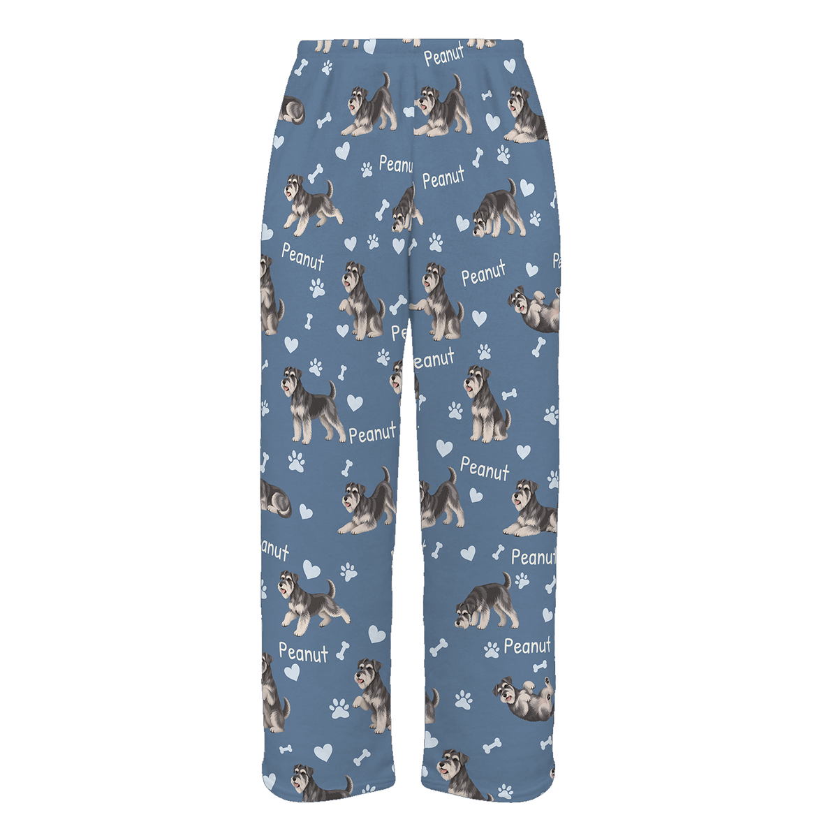 Personalized Miniature Schnauzer Pajama Pants, Custom Pet Name Fleece Trousers, Dog Lover Gift — Slate Blue full-trouser mockup