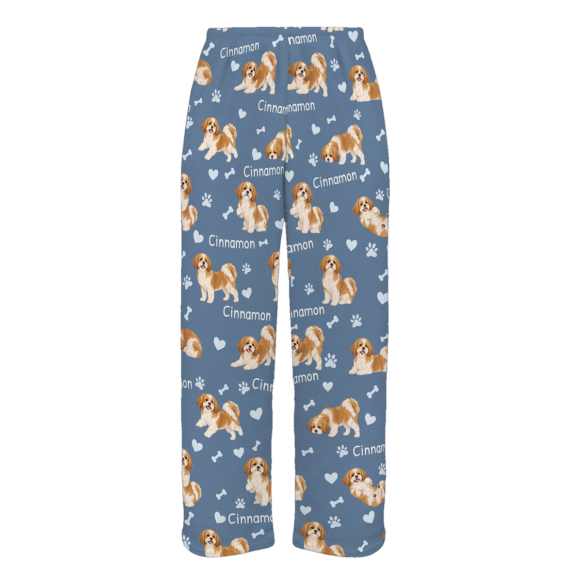Personalized Shih Tzu Pajama Pants, Custom Pet Name Fleece Trousers, Dog Lover Gift — Slate Blue full-trouser mockup