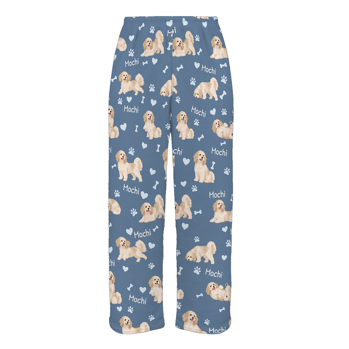 Personalized Havanese Pajama Pants, Custom Pet Name Fleece Trousers, Dog Lover Gift — Slate Blue full-trouser mockup