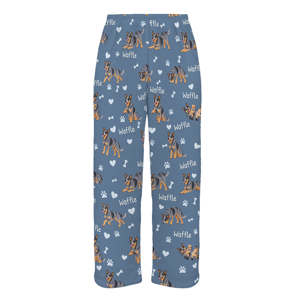 Personalized Australian Cattle Dog Pajama Pants, Custom Pet Name Fleece Trousers, Dog Lover Gift — Slate Blue full-trouser mockup