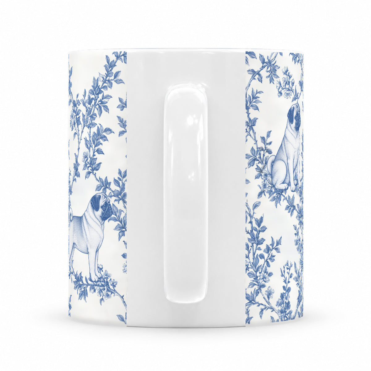 Pug toile mug — Blue Handle View