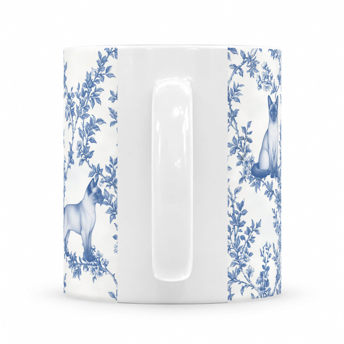Tonkinese toile mug — Blue Handle View