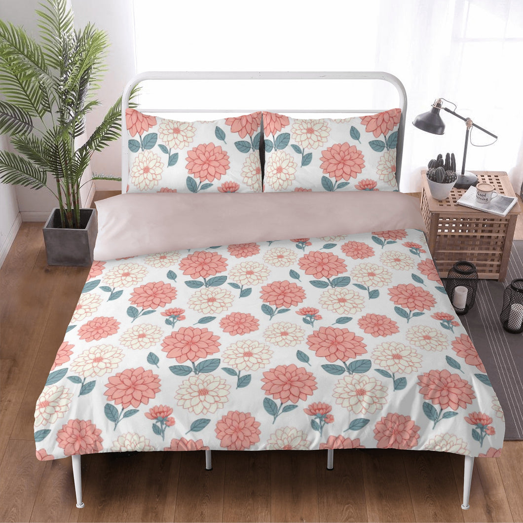 Dahlia Flower Bedding set with duver cover and pillow cases