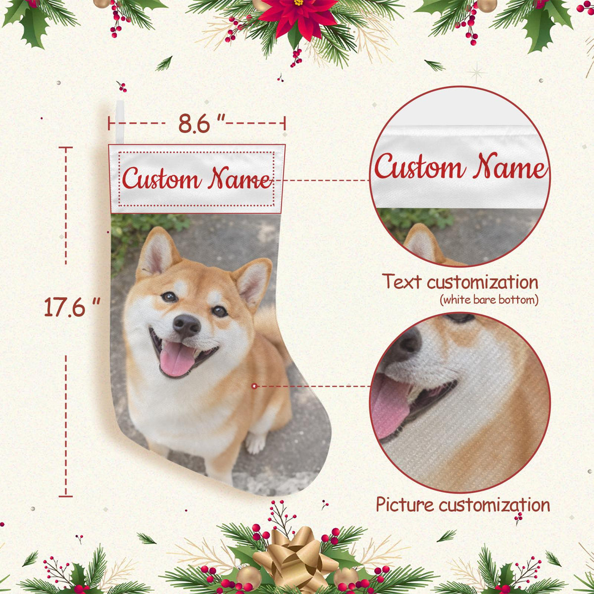Personalized Christmas Stocking with Dog Photo and Name