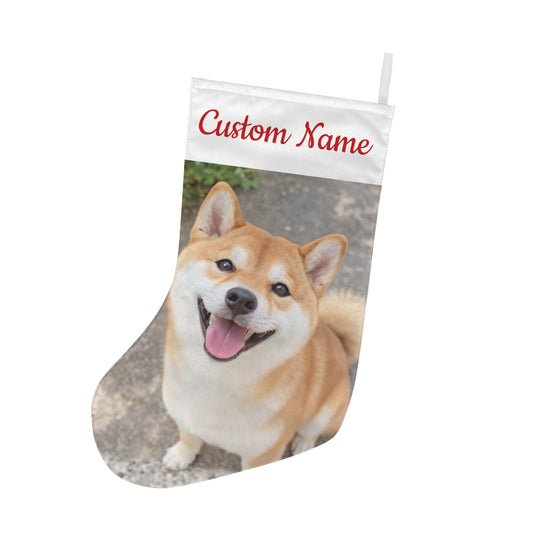 Personalized Pet Photo Christmas Stocking with Custom Name