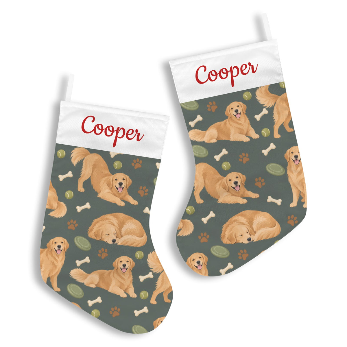 Personalized Golden Retriever Christmas Stocking with Custom Name