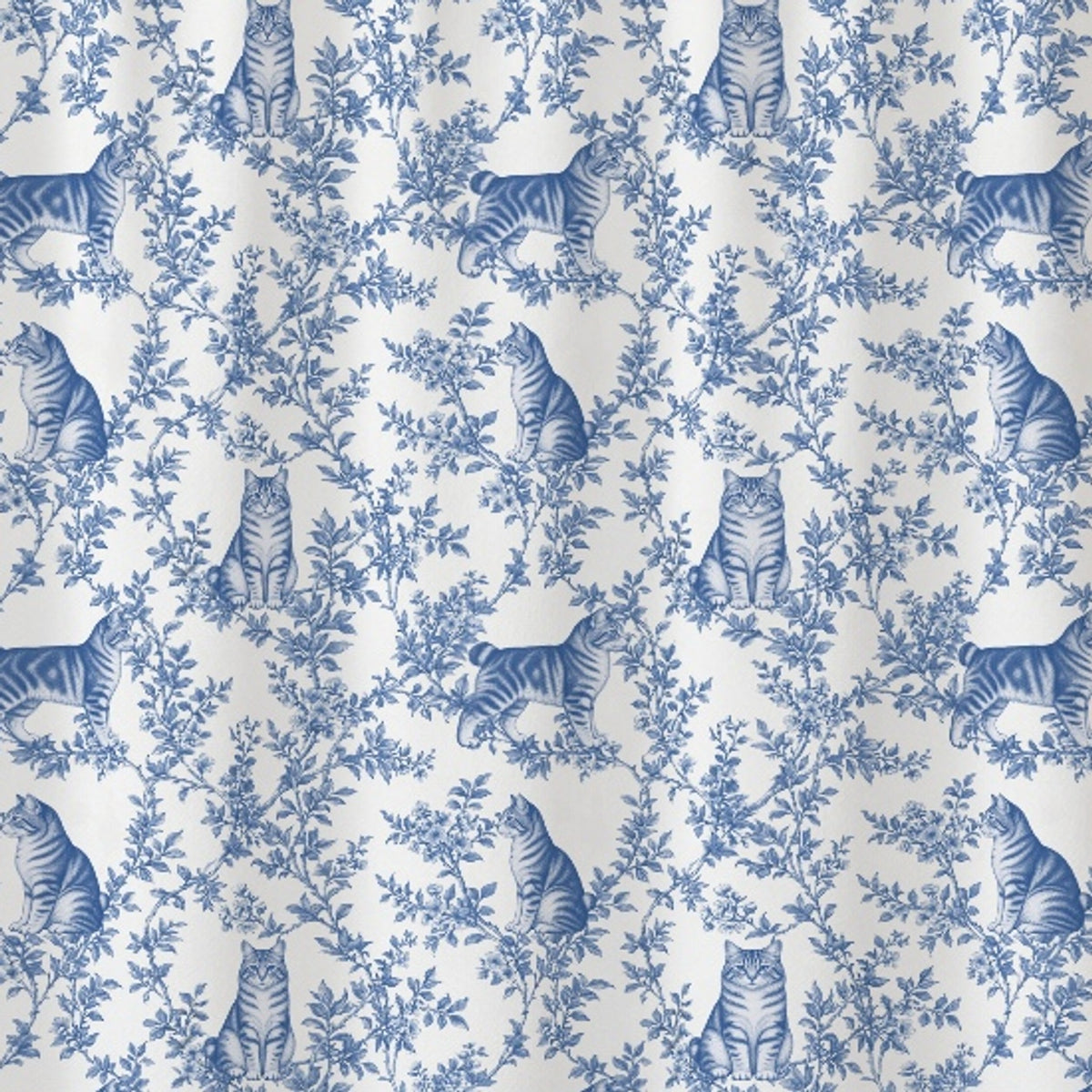 American Bobtail toile shower curtain — Blue Detail