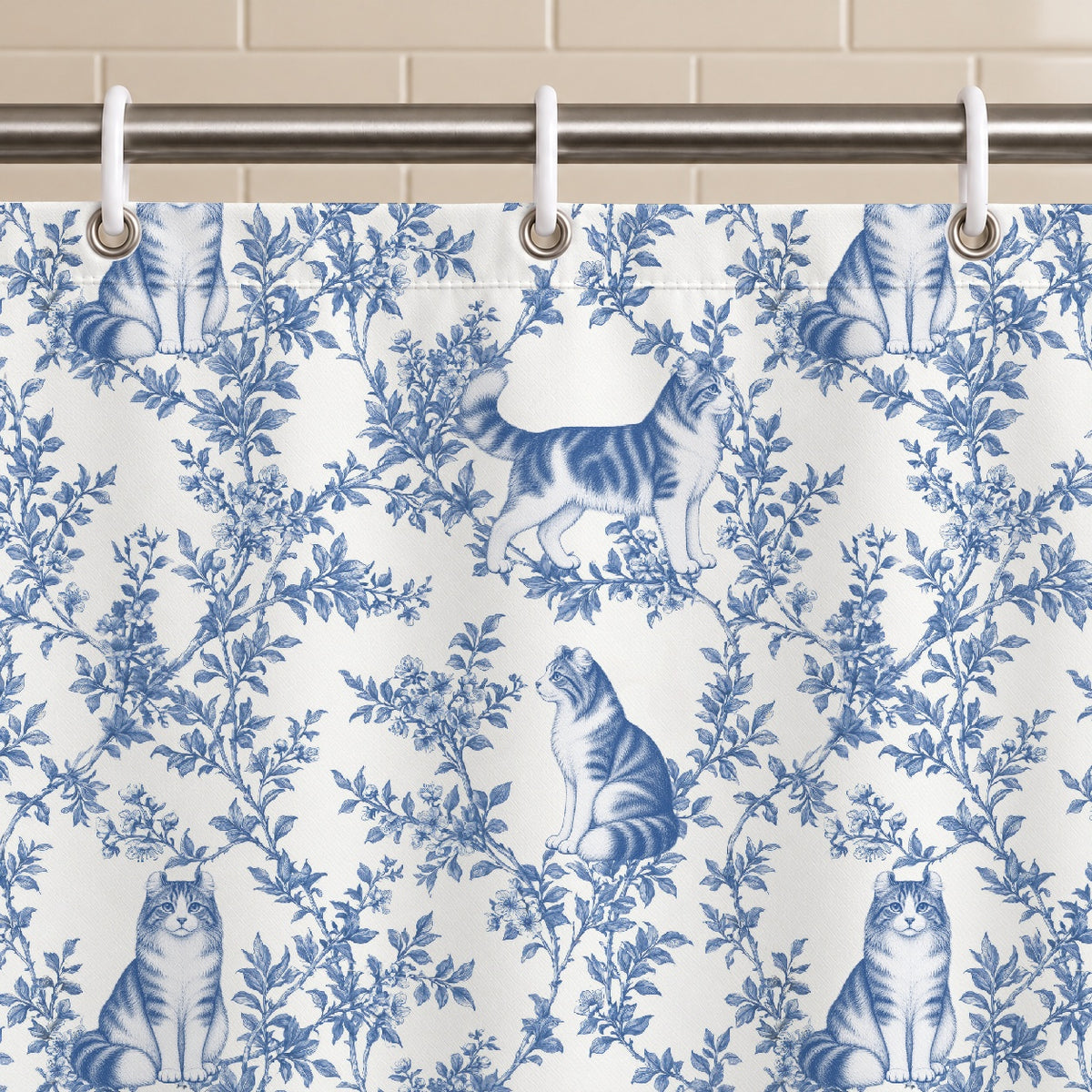 American Curl toile shower curtain — Blue Grommets and Hooks