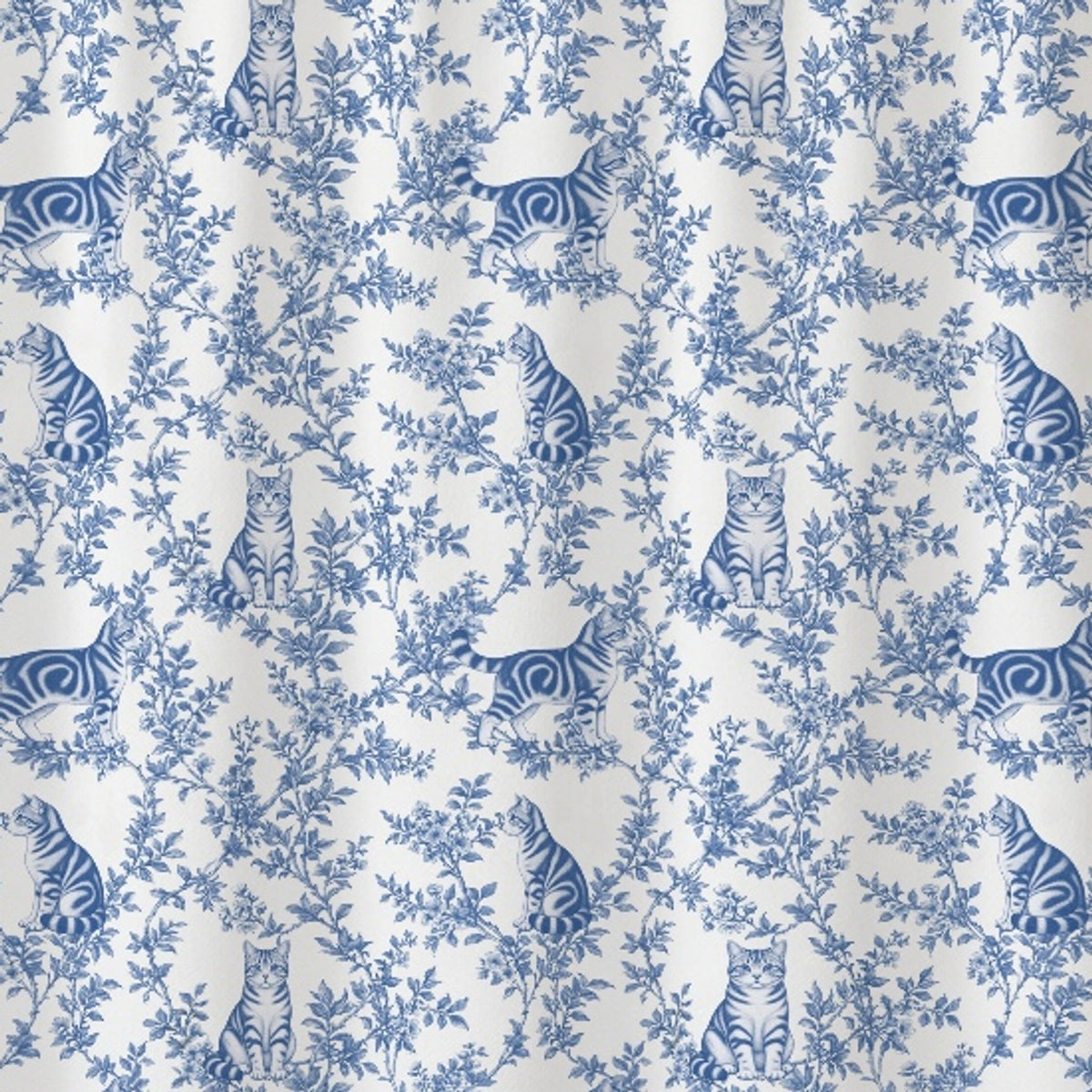 American Shorthair toile shower curtain — Blue Detail