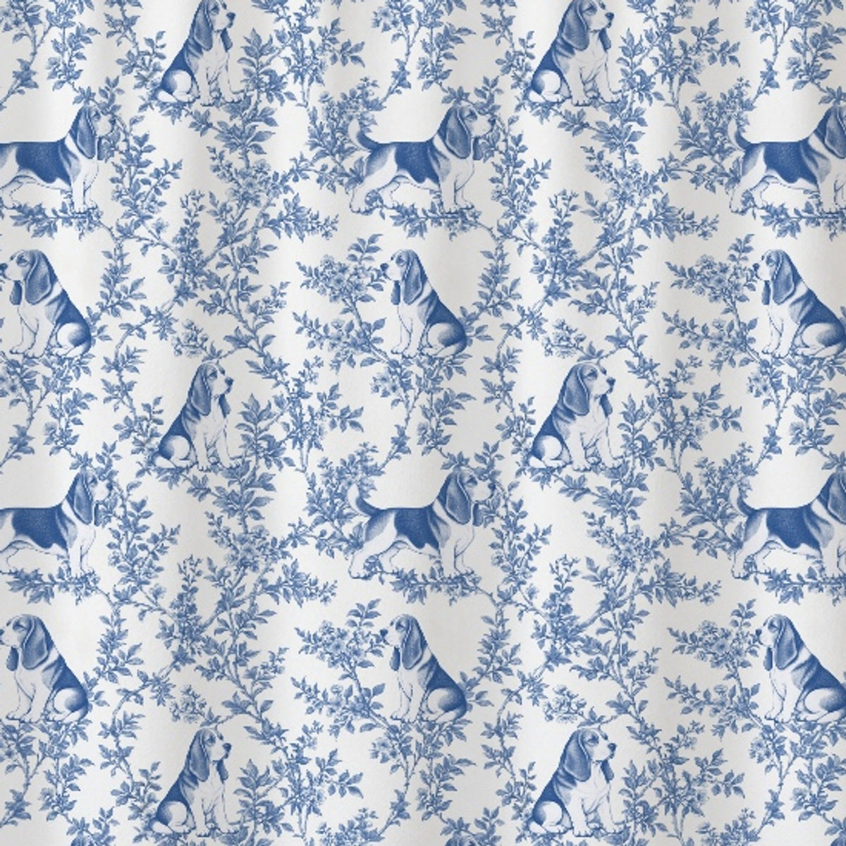 Basset Hound toile shower curtain — Blue Detail