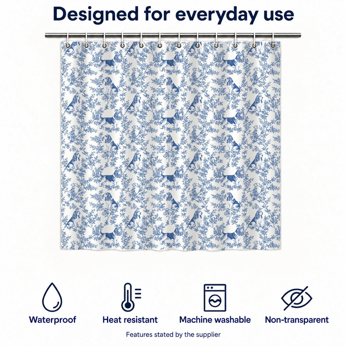 Basset Hound toile shower curtain — Blue Functions and Size