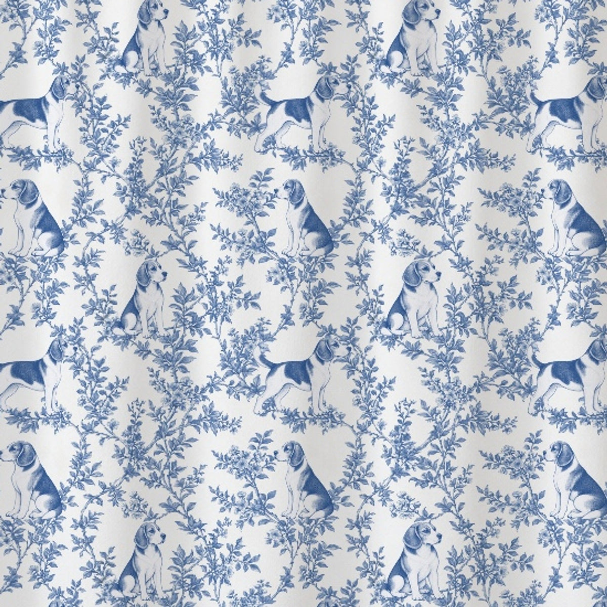 Beagle toile shower curtain — Blue Detail
