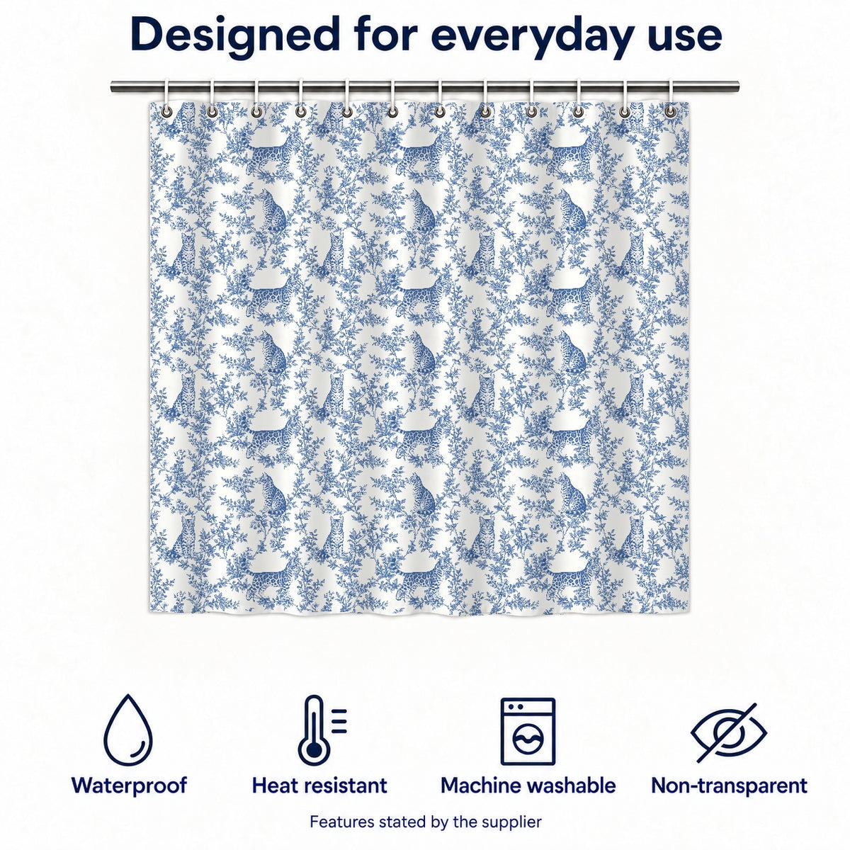 Bengal toile shower curtain — Blue Functions and Size