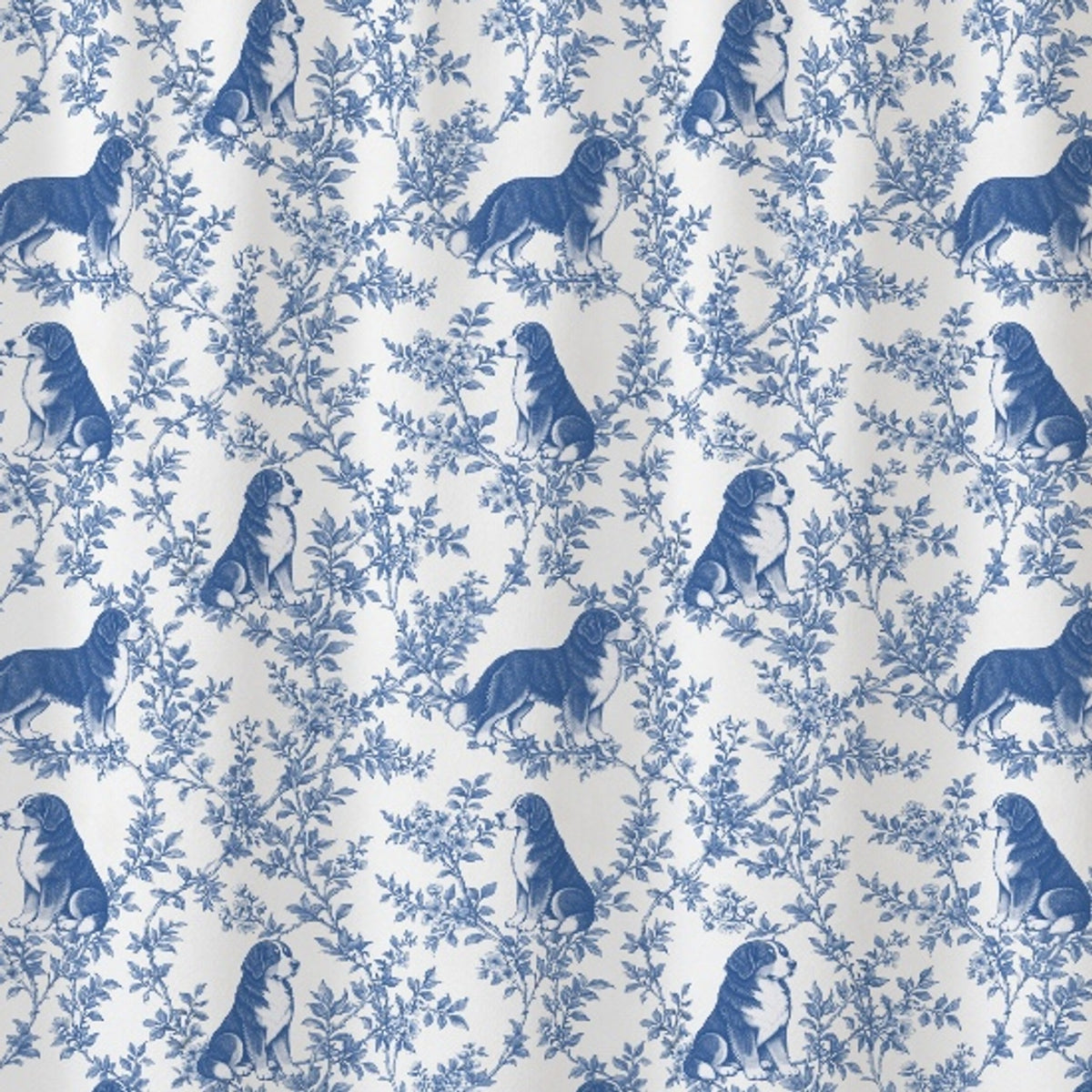 Bernese Mountain Dog toile shower curtain — Blue Detail