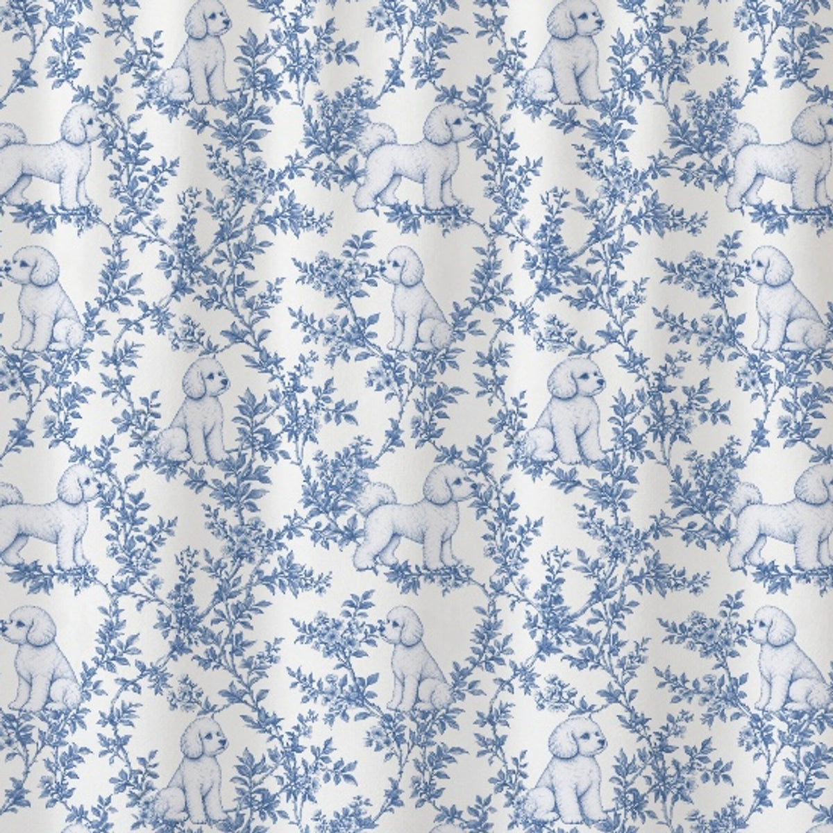 Bichon Frise toile shower curtain — Blue Detail