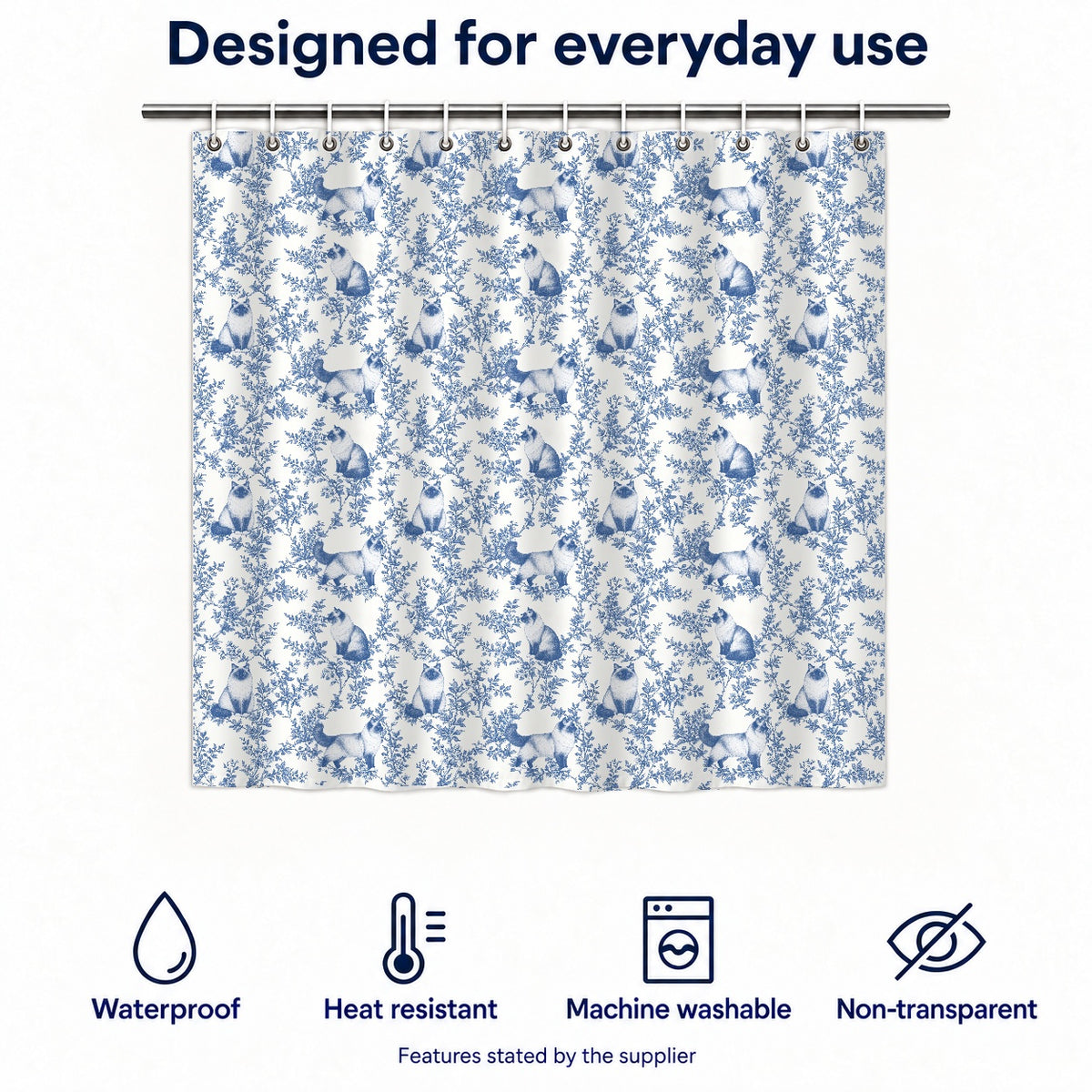 Birman toile shower curtain — Blue Functions and Size