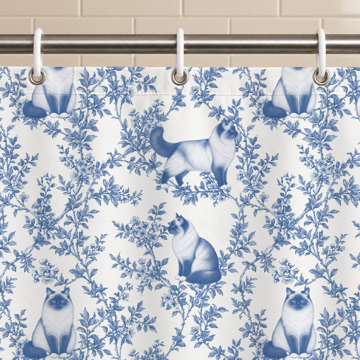 Birman toile shower curtain — Blue Grommets and Hooks