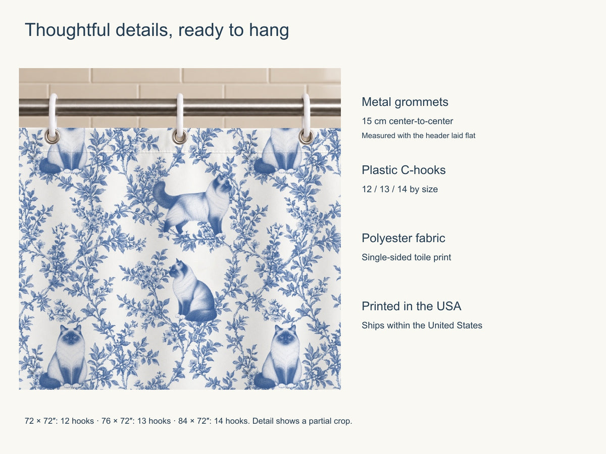 Birman toile shower curtain — Blue Product Features